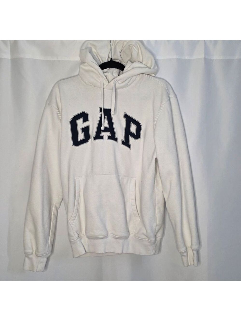 Women's GAP White Navy Blue Logo Hoodie Petite Small